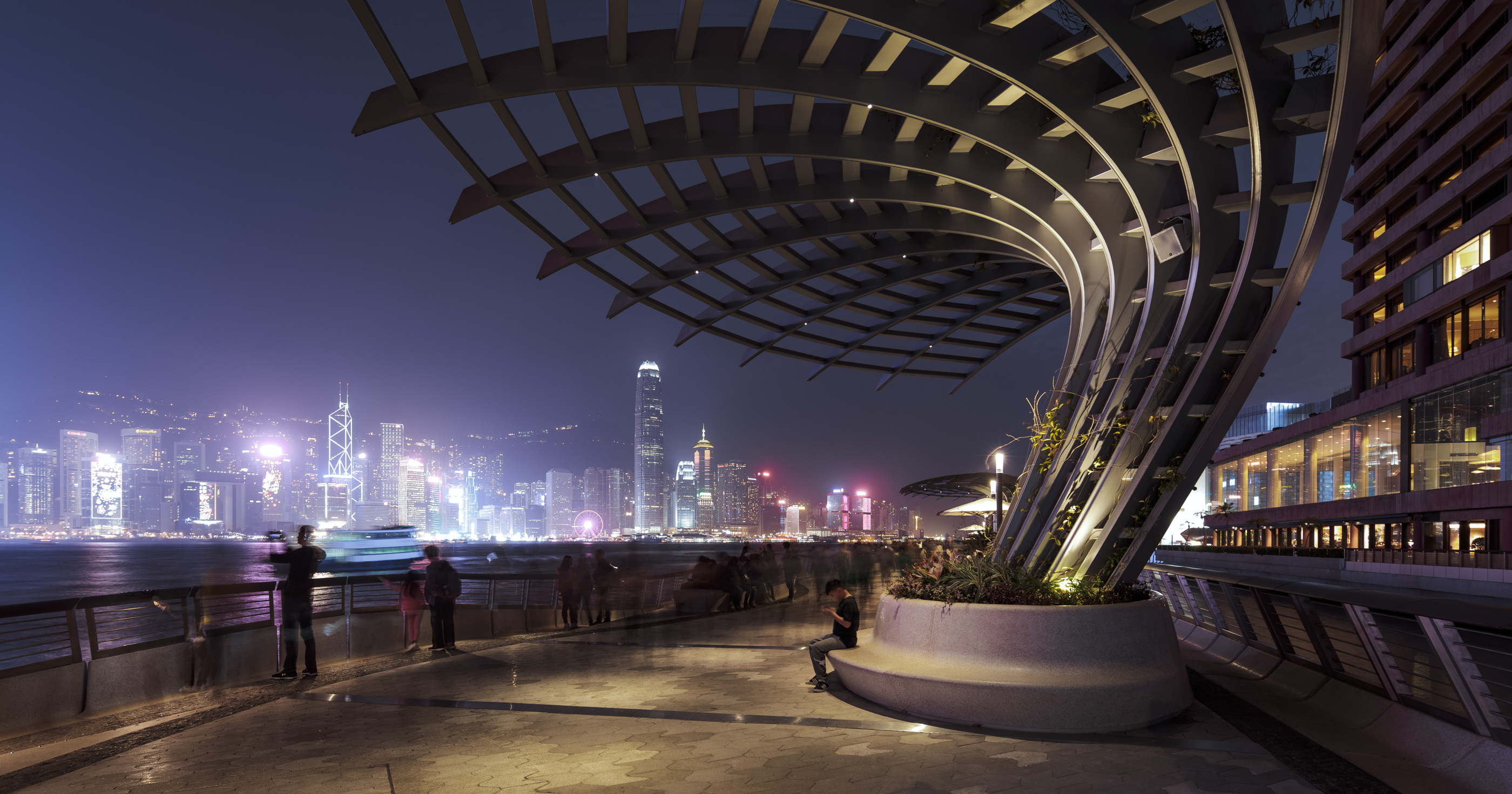 Avenue of Stars offers a place to sit within the skyline.
